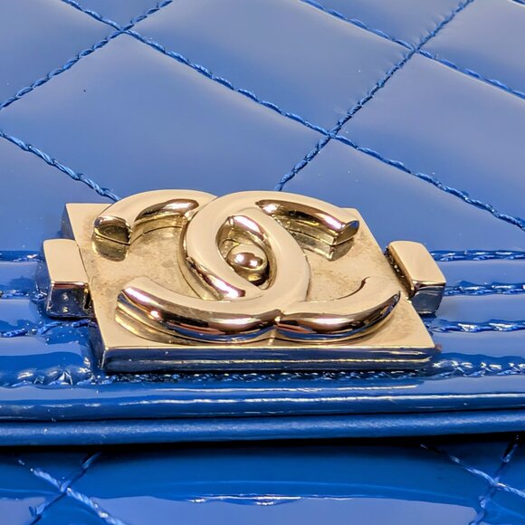 Chanel Bright Blue Boy Patent Leather Wallet On Chain (WOC) - Picture 7 of 16
